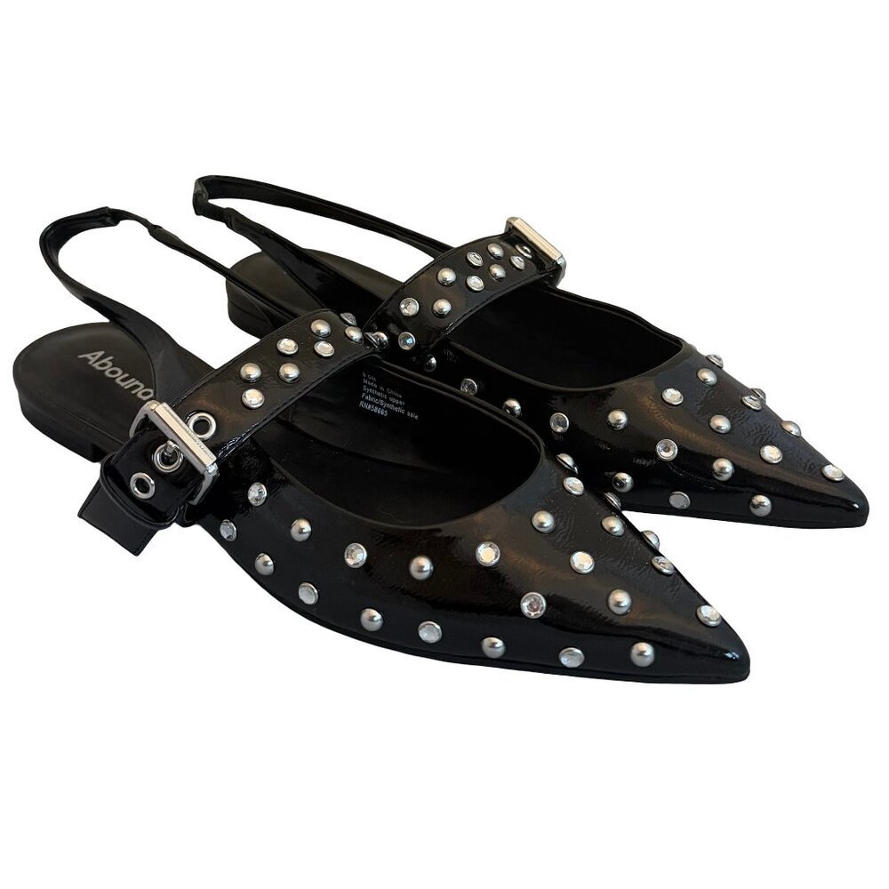 Abound Kadia Black Patent Slingback Flats Dressy Stud Jewel Size 9.5 Women's